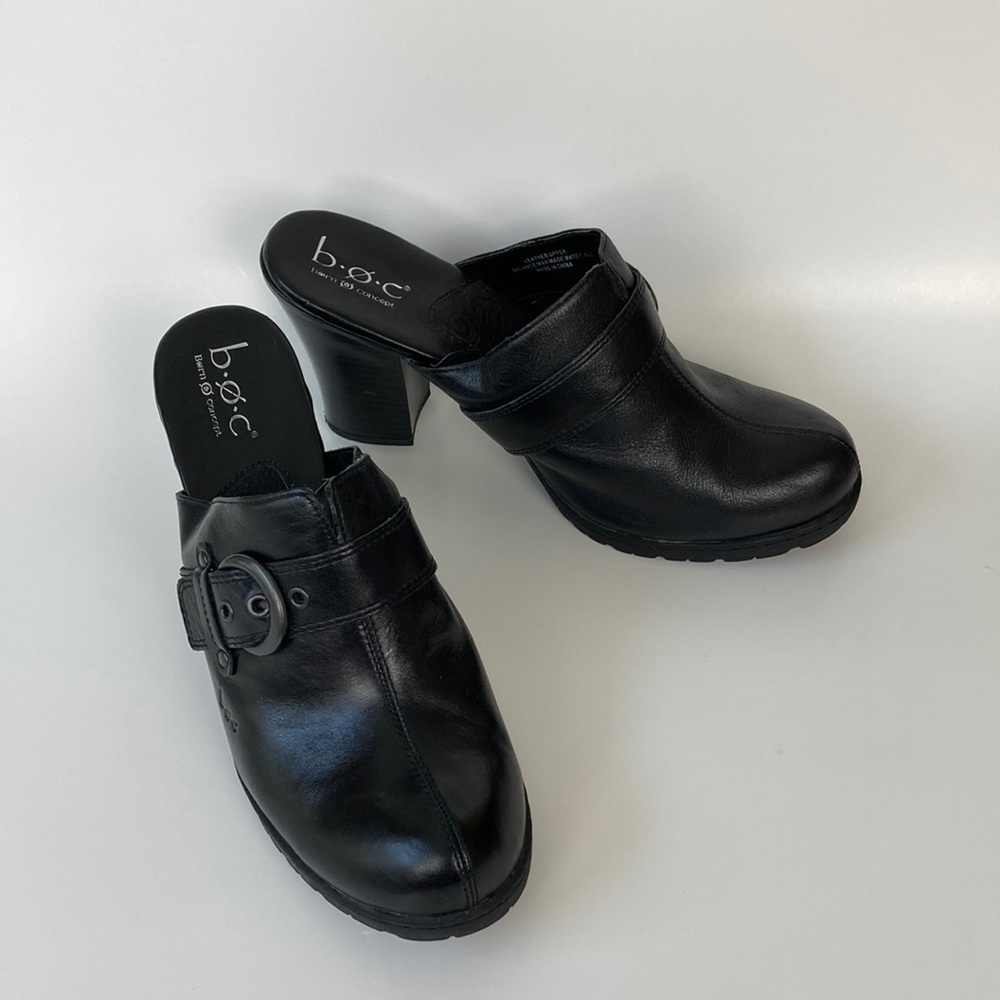 b.o.c Black Leather Mule Clogs with Buckle